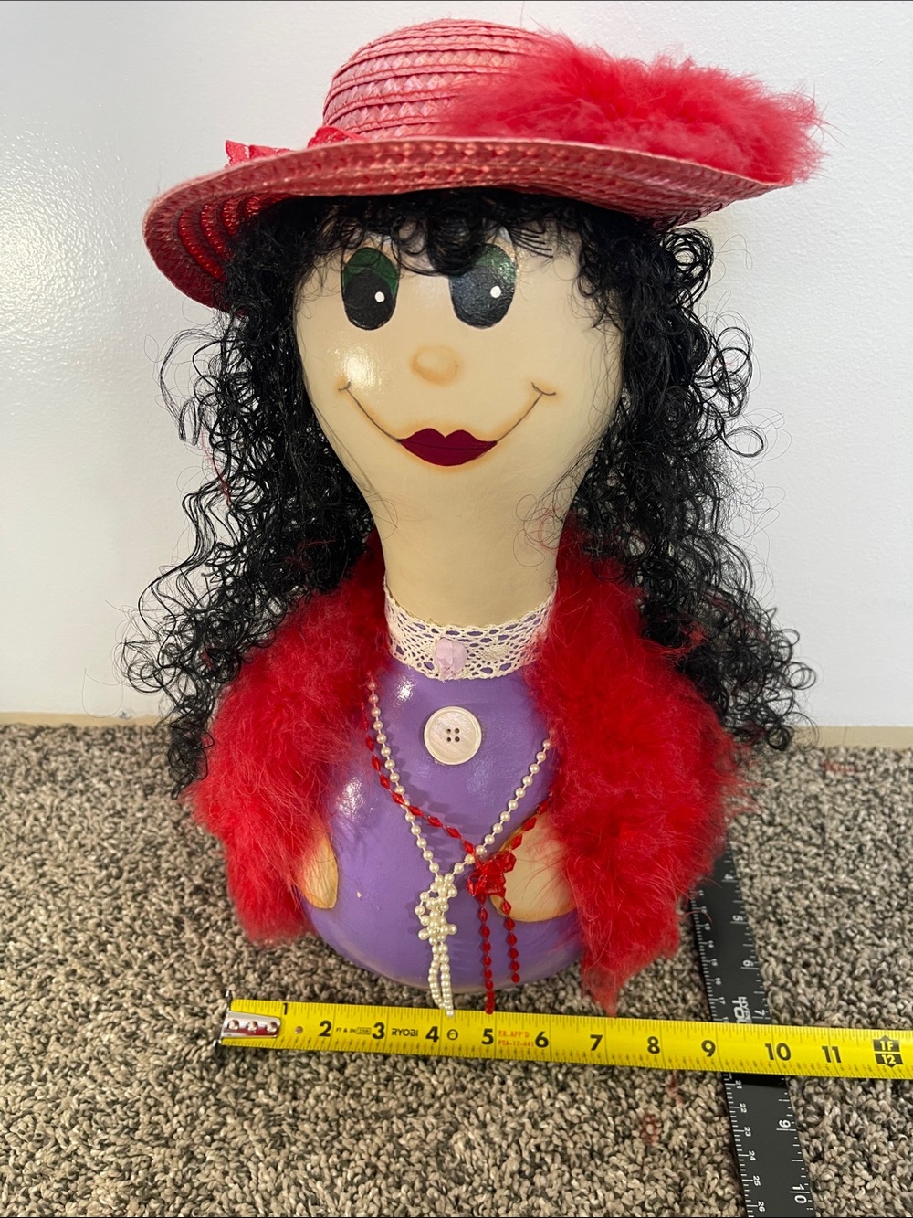 Old Biddy art decor purple and red with black hair and green eyes